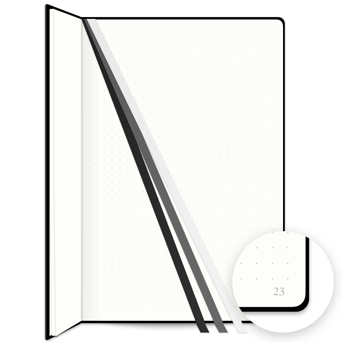Bullet Journal Notebook Features 3 Bookmarks and numbered pages